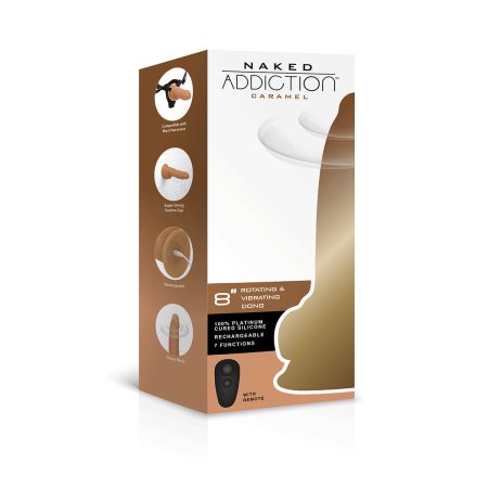 Dépendance nue Dildo rotatif et vibrant de 8" avec télécommande – Caramel