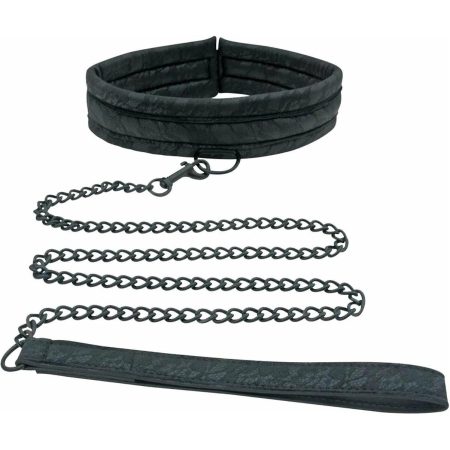 Feuilles de sport - Collier de dentelle et laisse - Noir