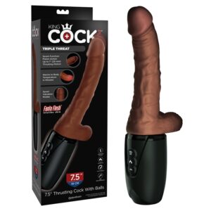 King Cock 7.5" Thrusting Cock With Balls - Brown