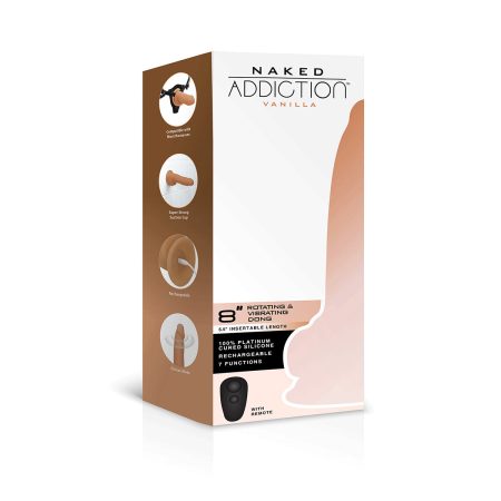 Dépendance nue Dildo rotatif et vibrant de 8" avec télécommande – Vanille